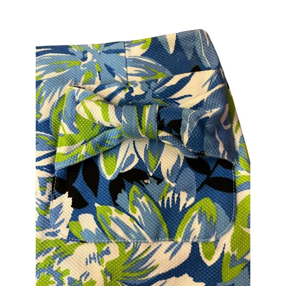 Grace Elements Skirt 2P Petite Blue Green Floral Cotton Blend Bow Pockets Used - Picture 3 of 13